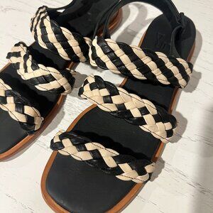 Black & Beige Braided Leather Sandals – Size 8.5